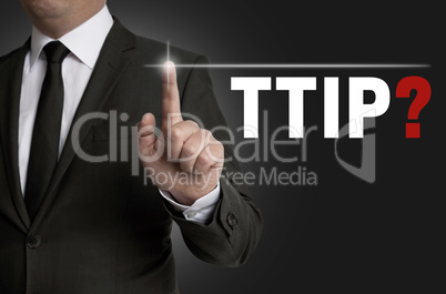 ttip Touchscreen wird von Geschäftsmann bedient Konzept