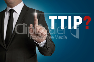 ttip Touchscreen wird von Geschäftsmann bedient Konzept