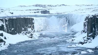 Waterfall Selfoss in wintertime, Iceland