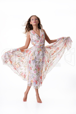 Young Beautiful Woman In Long Dress