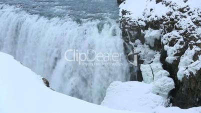 Waterfall Gullfoss in winter with audio