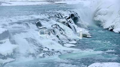 Waterfall Gullfoss in wintertime with audio