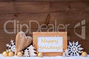 Golden Christmas Decoration, Snow, Happy Holidays
