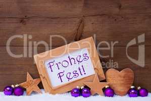 Purple Decoration Text Frohes Fest Mean Merry Christmas