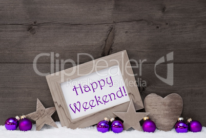 Gray Purple Christmas Decoration Text Happy Weekend