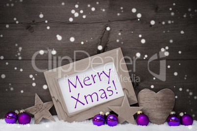 Gray Purple Christmas Decoration Text Merry Xmas, Snowflakes