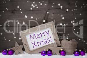 Gray Purple Christmas Decoration Text Merry Xmas, Snowflakes