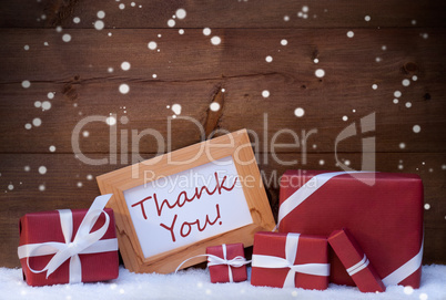 Red Christmas Decoration, Gifts, Snow, Thank You, Snowflakes