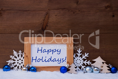 Blue Christmas Decoration, Snow, Happy Holidays