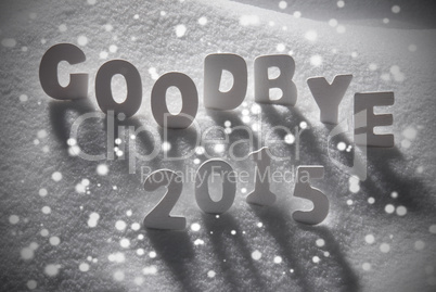 White Christmas Word Goodbye 2015 On Snow, Snowflakes