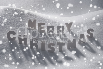 White Word Merry Christmas On Snow, Snowflakes