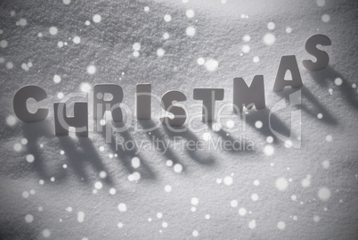 White Word Christmas On Snow, Snowflakes