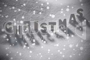 White Word Christmas On Snow, Snowflakes