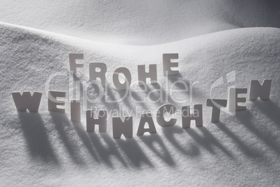 White Word Frohe Weihnachten Means Merry Christmas On Snow