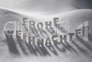 White Word Frohe Weihnachten Means Merry Christmas On Snow