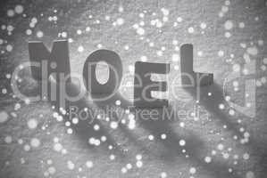 White Word Noel Means Christmas On Snow, Snowflakes