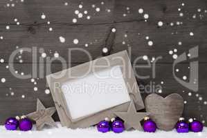 Gray Purple Christmas Decoration Text Merry Xmas, Snowflakes