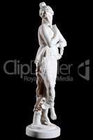 White classical marble statue of a woman with circlet of flowers.. isolated on black