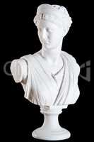 Classic white marble bust of Athena isolated on black background
