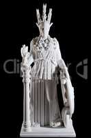 Classic white marble statue of Athena isolated on black background