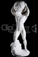 White classic statue of titan Atlas isolated on black background