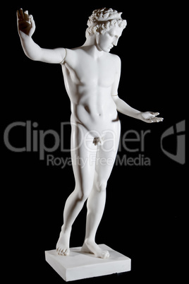 Classic white marble statue of Apollo isolated on black background