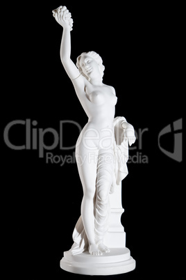 Classic white marble statue of Maenad isolated on black background