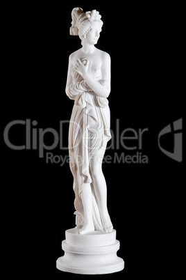 Classic white marble statue of a woman isolated on black background