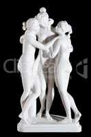 Classic white marble statue "The Three Graces" by Antonio Canova isolated on black background