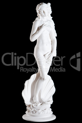 Classic white marble statue The Birth of Venus isolated on black background
