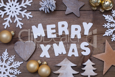 Wooden Background, Merry Xmas, Golden Christmas Decoration