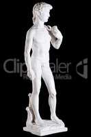 White classic marble statue of David (Michelangelo) isolated on black background