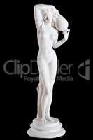 Classic white marble statue The Source isolated on black background
