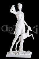 Classic white marble statuette Diana of Versailles isolated on black background
