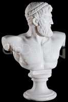 Classical white bust of Poseidon isolated on black background