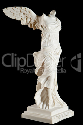 Classical marble Nika statue isolated on black background