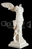 Classical marble Nika statue isolated on black background