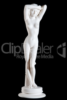 Classic white marble statue of a woman isolated on black background