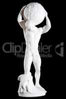 White classic statue of titan Atlas isolated on black background