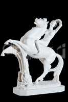 Classic white marble statue of amazon on the horse isolated on black background