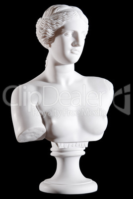 White marble bust, part of classic statue "Aphrodite of Milos" isolated on black background