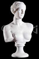 White marble bust, part of classic statue "Aphrodite of Milos" isolated on black background