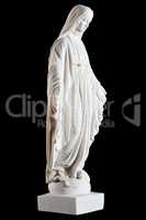 Classic white marble statue of Mary (mother of Jesus) isolated on black background