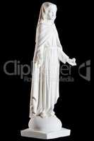 Classic white marble statue of Mary (mother of Jesus) isolated on black background