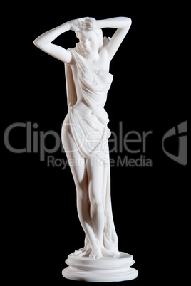 Classic white marble statue of a woman isolated on black background