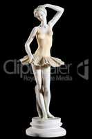 Classic painted marble statue of a ballerina isolated on black background