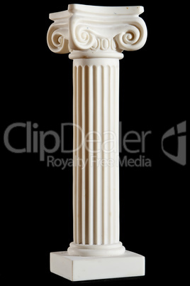 Classical white marble column isolated on black background