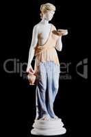 Classic painted marble statue of a woman isolated on black background