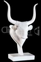 Classic white marble Cretan Bull's head isolated on black background