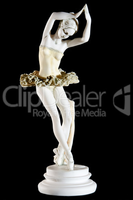 Classic painted marble statue of a ballerina isolated on black background